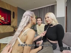 Hot Blonde Wives Vera Jarw & Veronica Leal Share a Big Cock in Kinky Swinger POV Sex