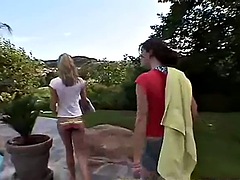 Pussy licking at the pool, lesbian teens get wet