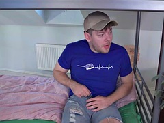 Flexible teen with hairy pussy fucked by big white cock in dorm room