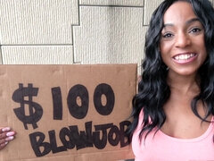 Fresh faced ebony gives up her pussy for some cash