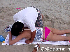 ASMR topless massage on Beach