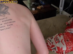 Stepdad nails and pegs tattooed and pierced stepdaughter in POV close-up