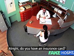 Hot patient with fake tits gets pounded on the receptionist's desk in POV