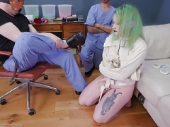 Plump-ass brat girl gets punished with fuck pole and moreover man feet