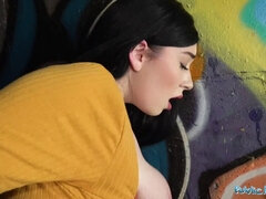 Amilia Onyx is seduced by busty public agent Cash for a hardcore fuck session