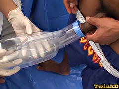 Pissing Asian fucked by skinny doctor after physical