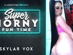 An astonishing busty angel Skylar Vox is playing with a toy