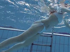Skinny nudist likes to swim naked and get horny