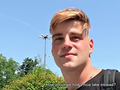 Cockriding Euro gay fucked in the ass outdoors in nature