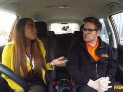 Curvy, busty and curious ebony babe explores a white cock