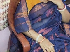 Steamy romantic session with Indian couple in sarees at a hotel apartment