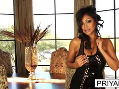 Dining room joy with super-sexy Priya Rai and a golden vibro