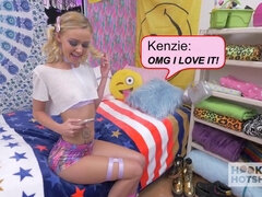 Kenzie Kai is a petite blonde pornstar who gets roughed up and takes a rough face fuck